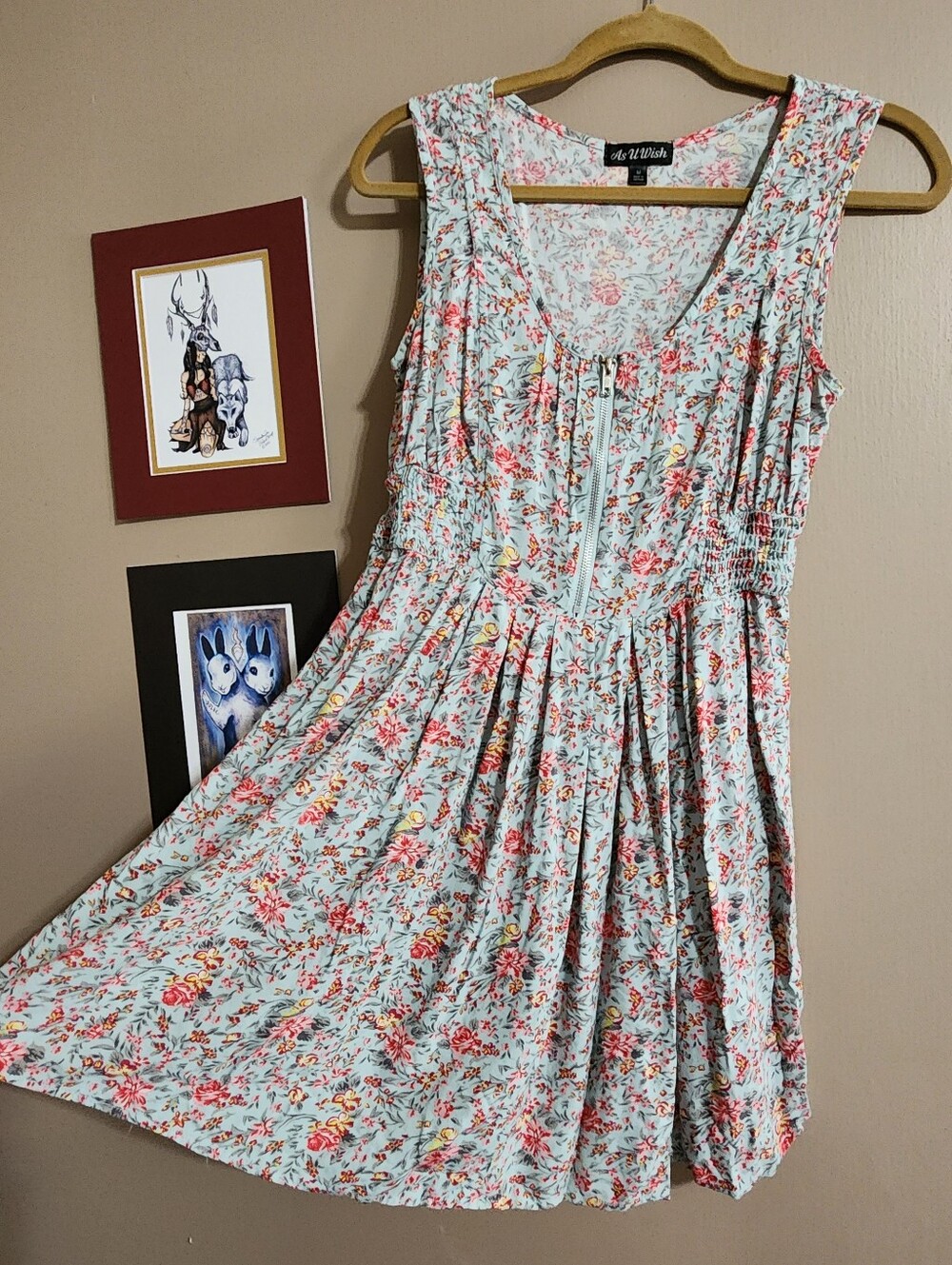 Y2K Boho Floral Mini Dress | Zip Front Dress |‎ As U Wish | M